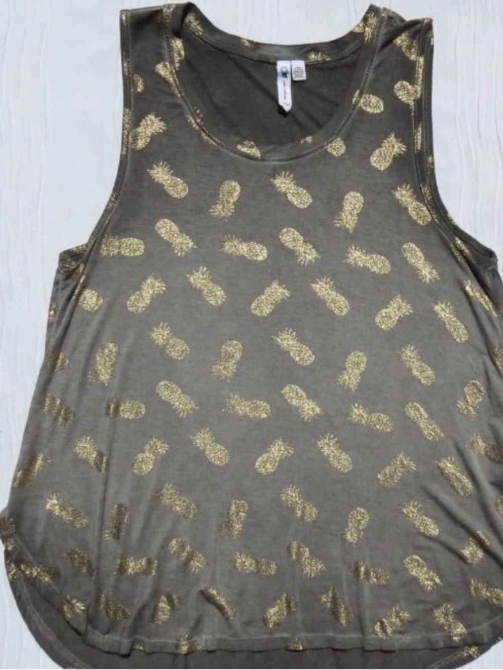 Women's Gray Tank Top with Gold Pineapple Print